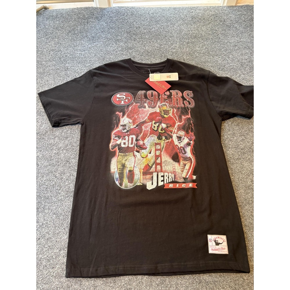 San Francisco 49ers Shirt Mens Large Black NFL Football Jerry Rice Throwback Tee